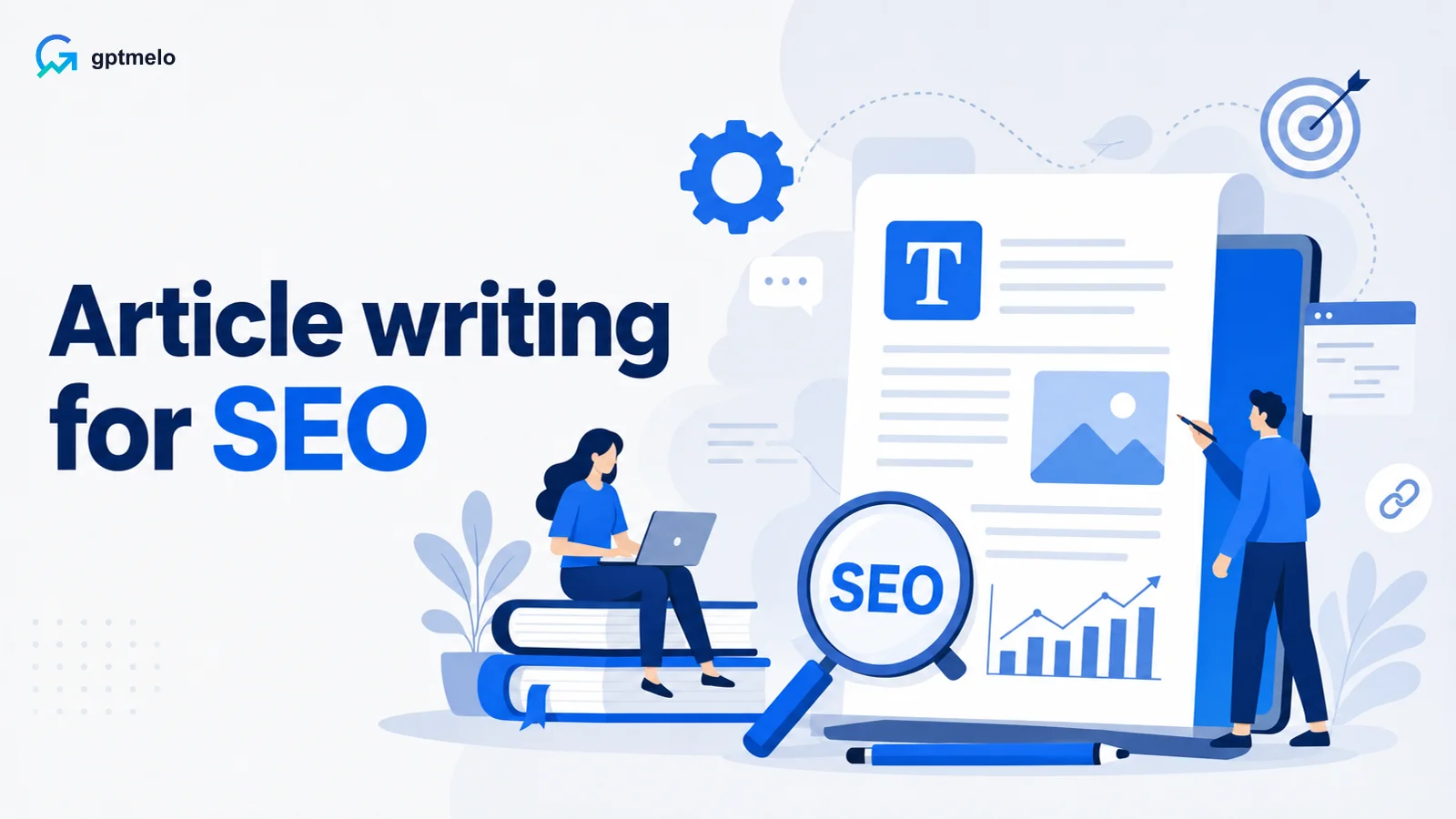 Editorial cover for article writing for SEO — one query, then a real article