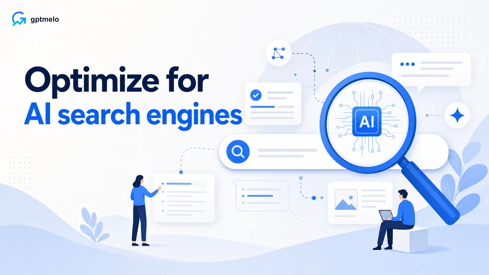Editorial cover for optimize content for AI search engines — answer in paragraph one