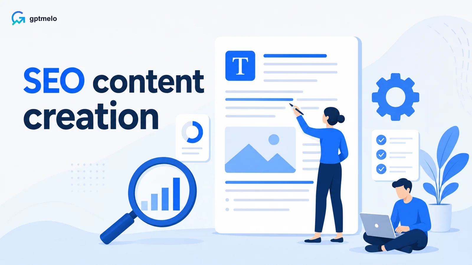 Editorial cover for SEO content creation — one search, then a live URL