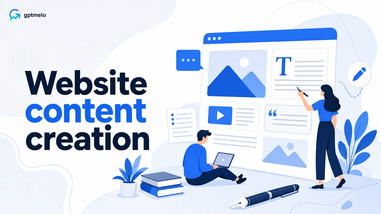 Editorial cover for website content creation — home, help, and about
