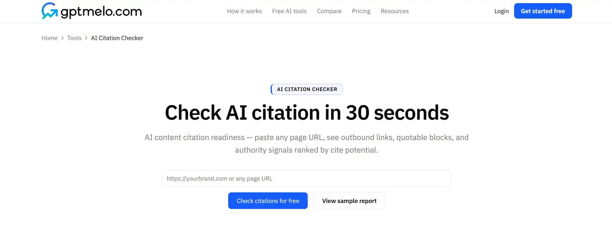 AI Citation Checker with a page URL field