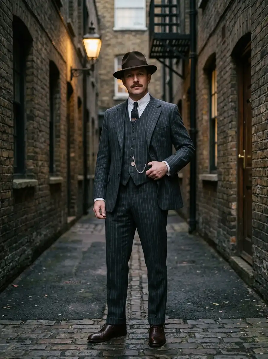 1920s gangster costume try-on sample generated with Gemini