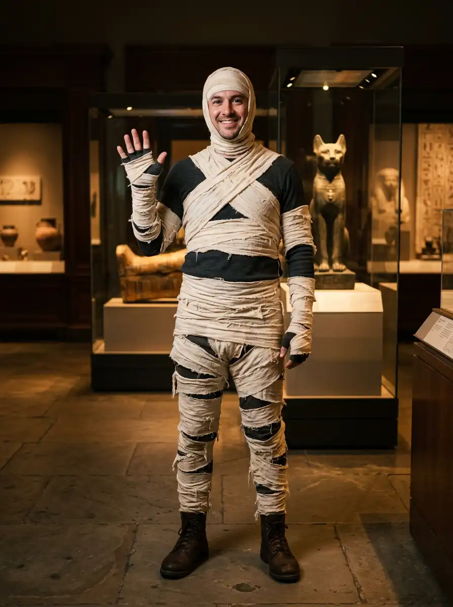 Mummy wrap costume try-on sample generated with Gemini