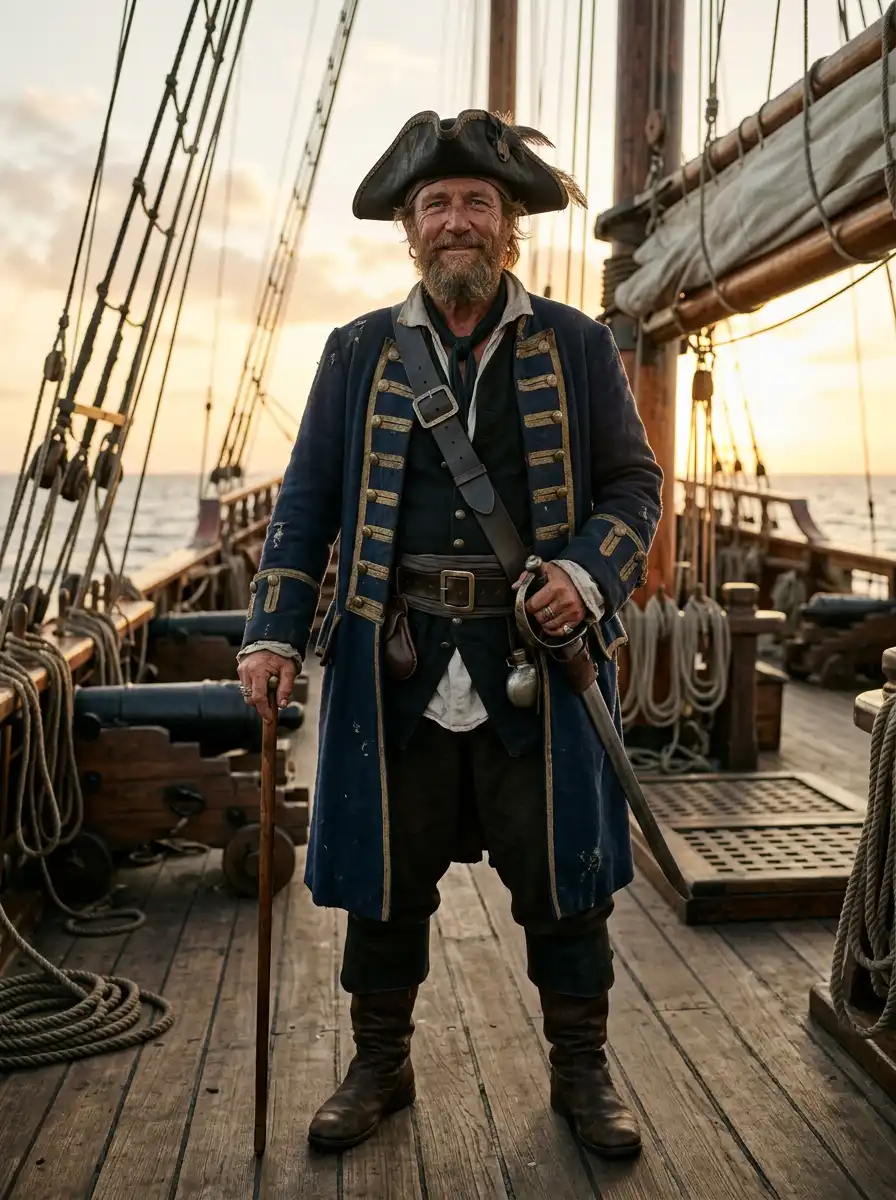 Pirate captain costume try-on sample generated with Gemini