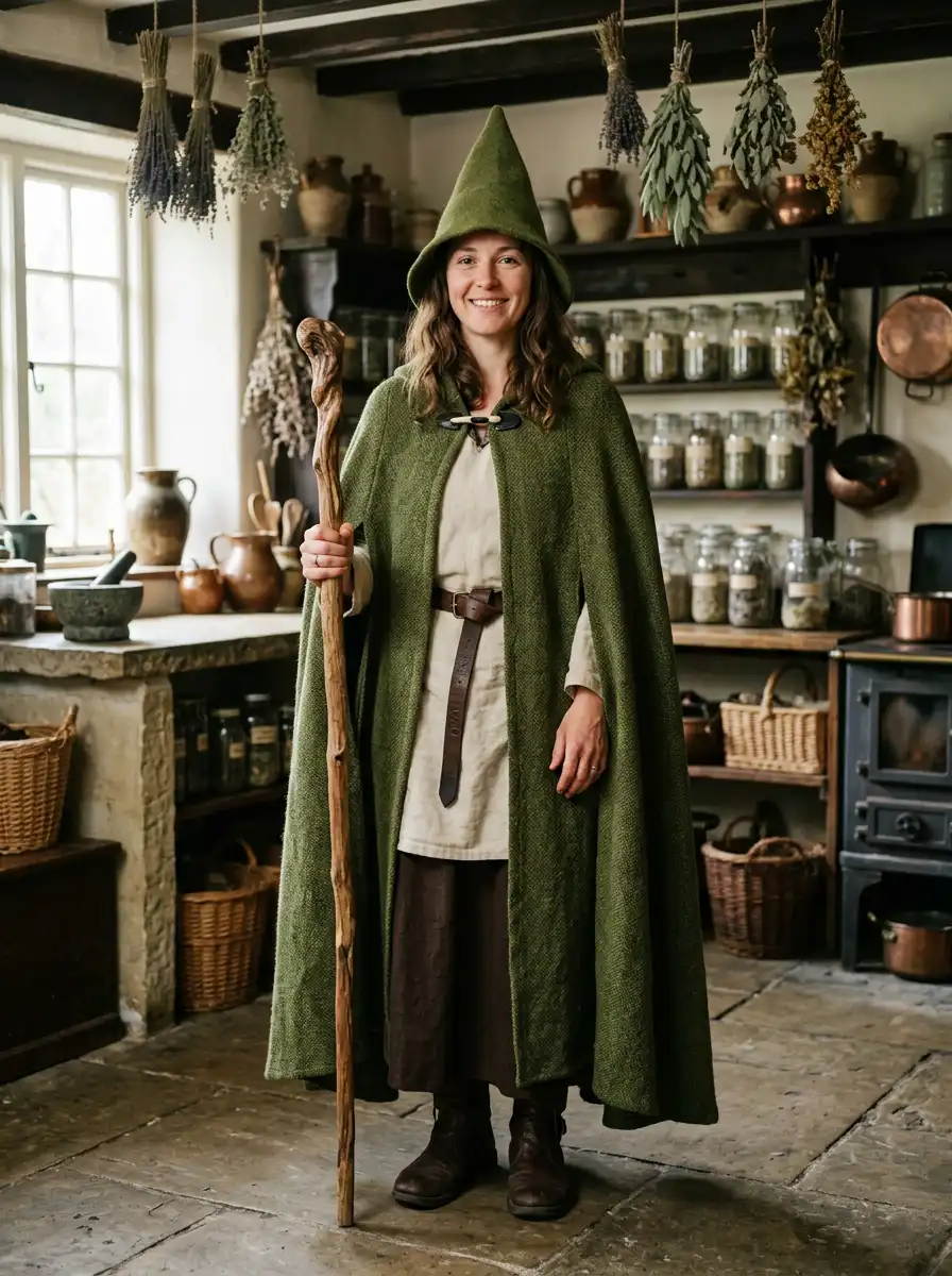 Witch cloak costume try-on sample generated with Gemini