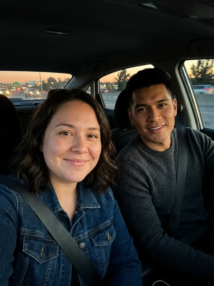 In-car couple selfie sample generated with Gemini