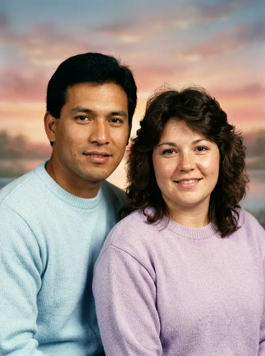 1980s mall studio couple portrait sample generated with Gemini