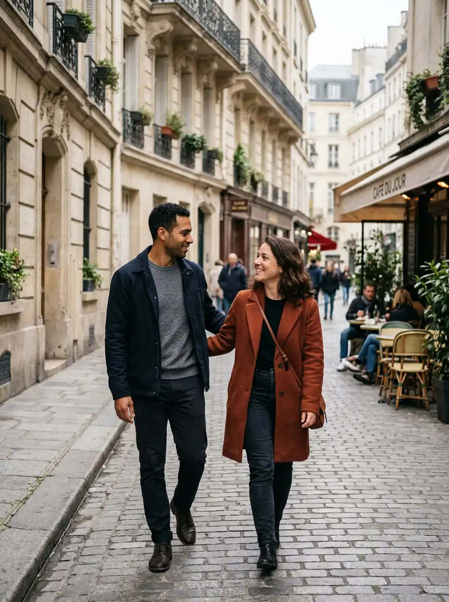 European city-street couple portrait sample generated with Gemini