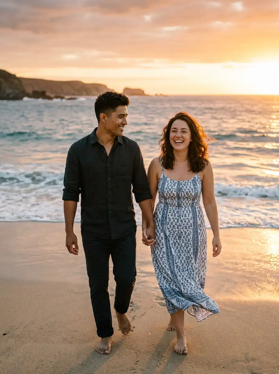 Sunset beach couple portrait sample generated with Gemini