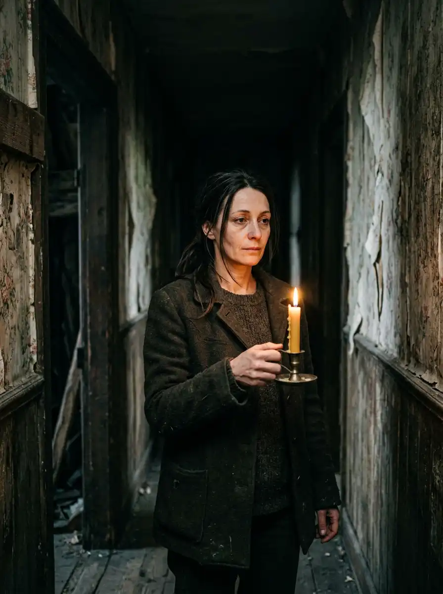 Candlelit haunted-house Halloween portrait sample generated with Gemini