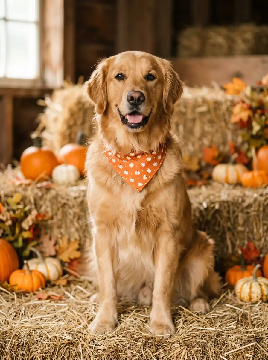 Pet pumpkin bandana Halloween portrait sample generated with Gemini
