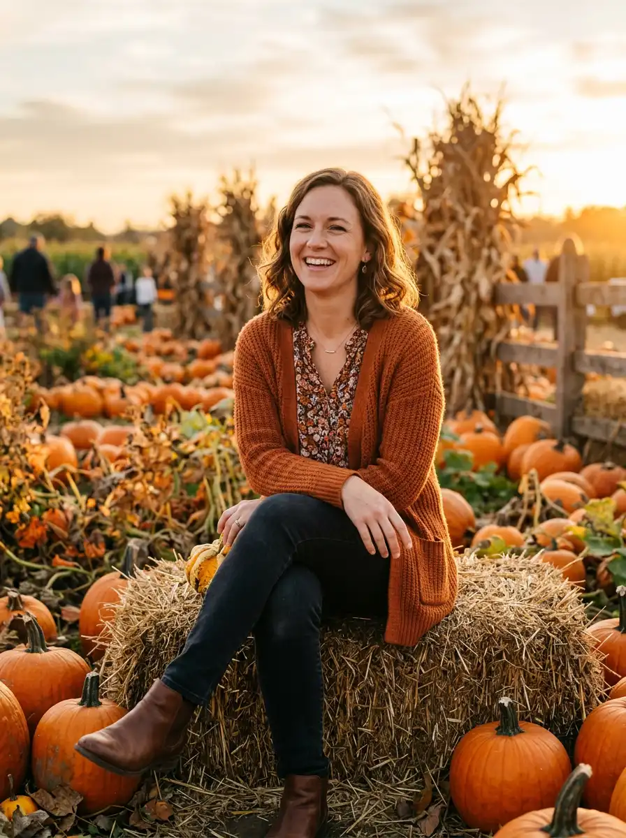 Halloween pumpkin-patch portrait sample generated with Gemini
