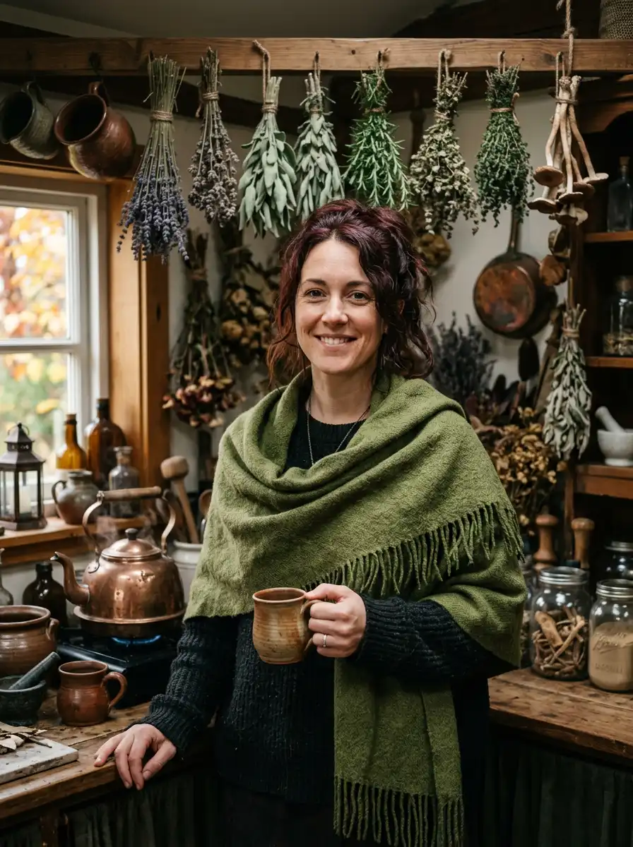 Witch kitchen Halloween portrait sample generated with Gemini