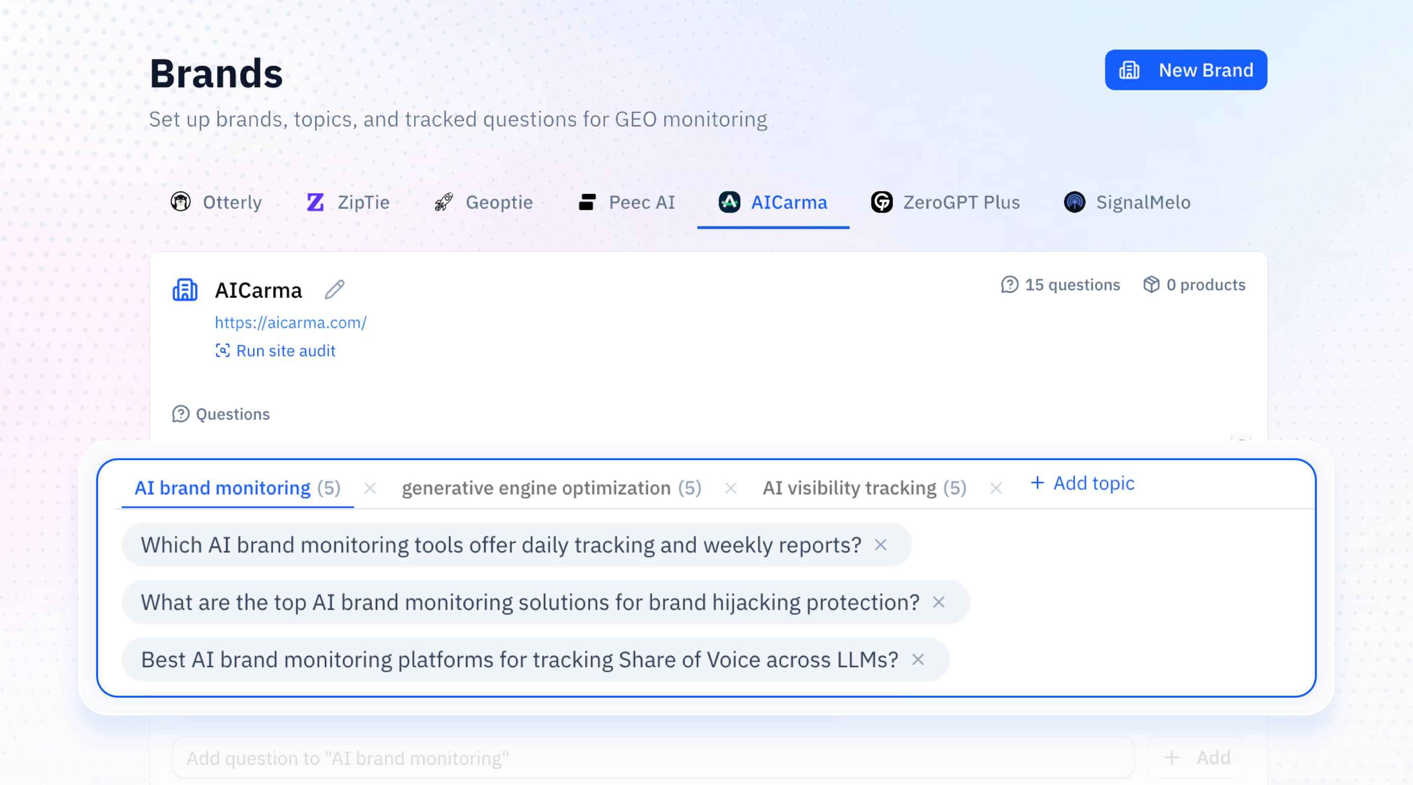 Brand Setup & tracked questions