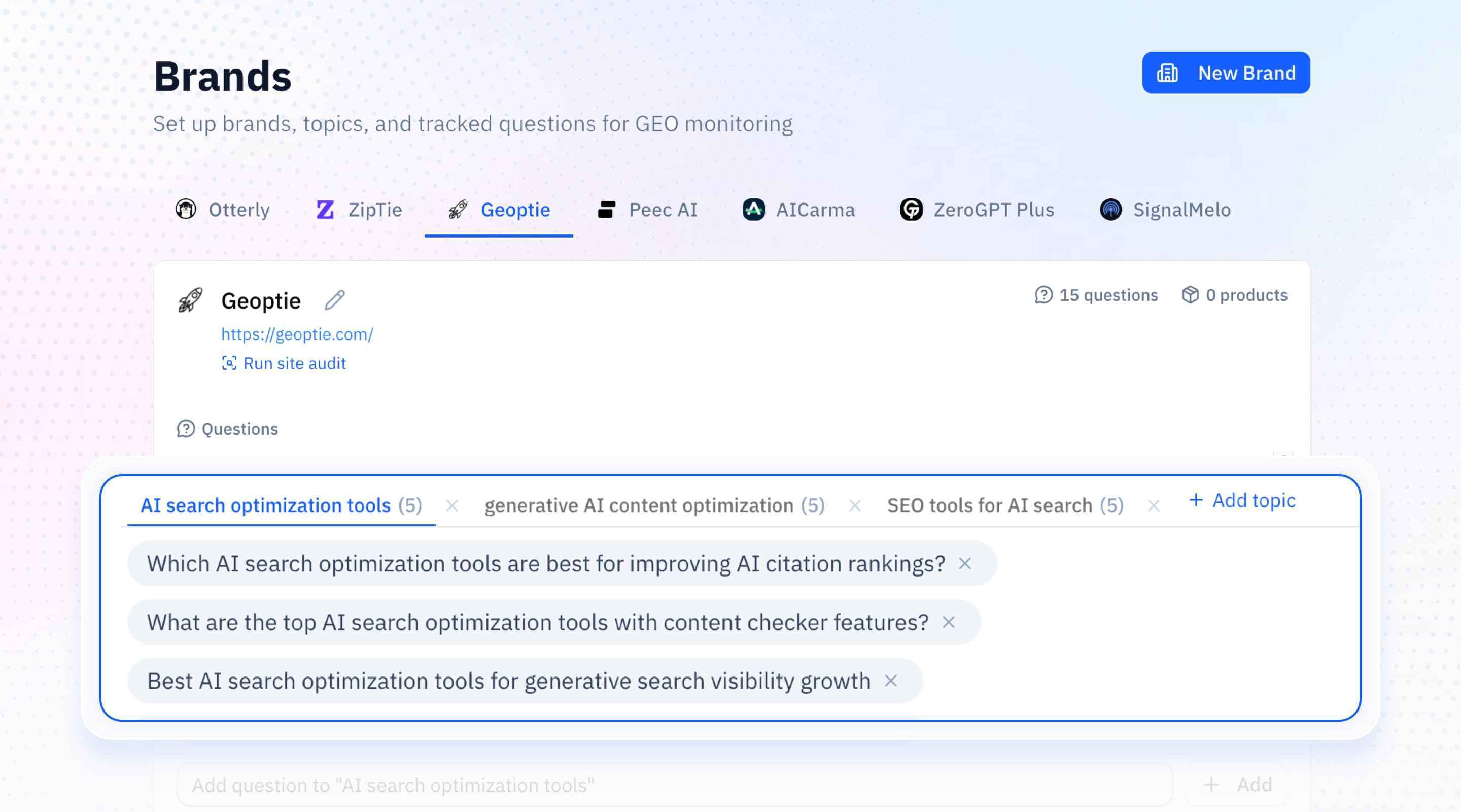 Brand Setup & tracked questions