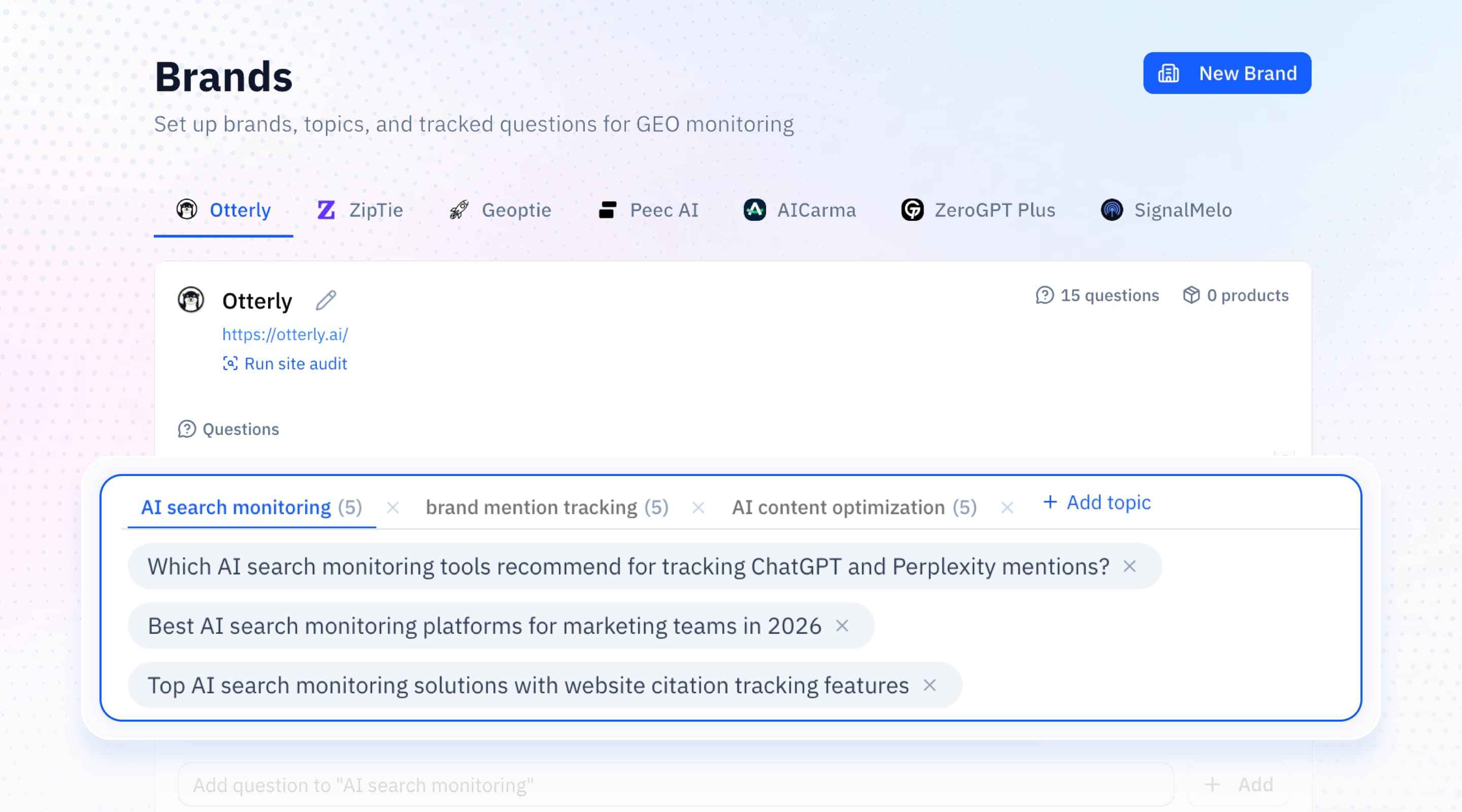 Brand Setup & tracked questions