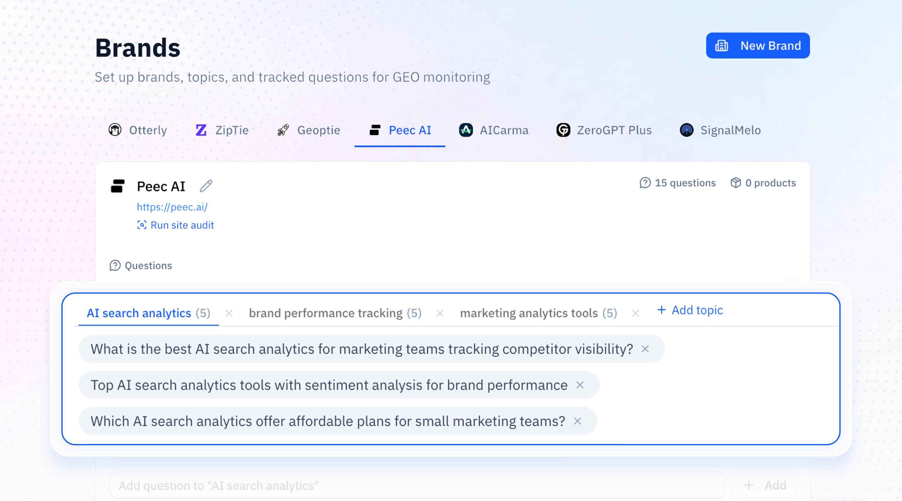Brand Setup & tracked questions