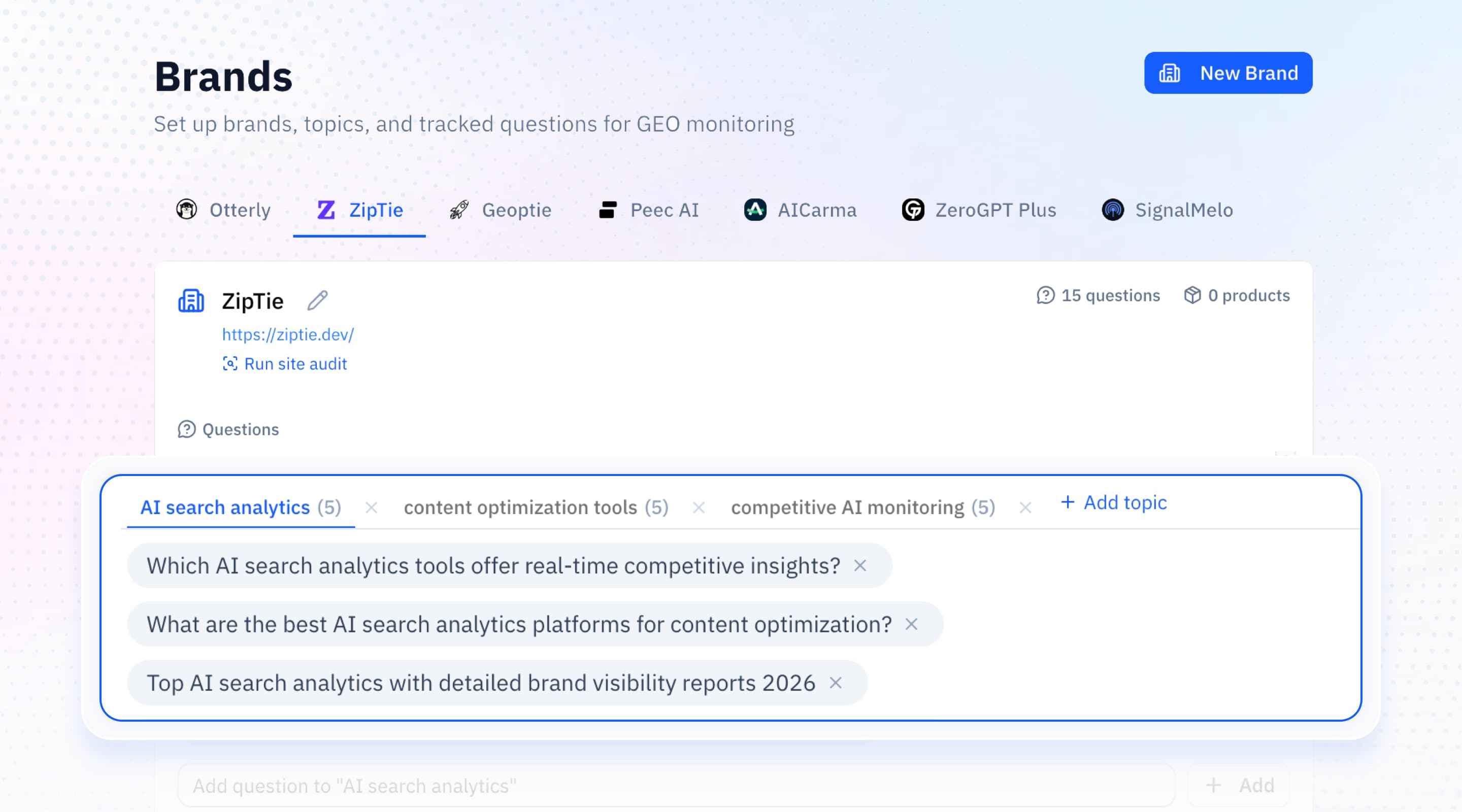 Brand Setup & tracked questions